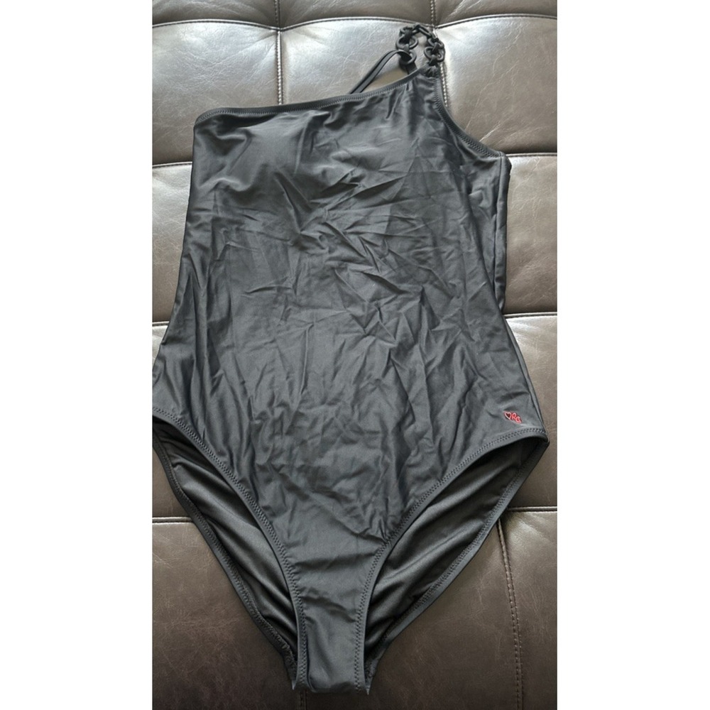 Robert Graham Size 12 One Piece‎ Chain Link Asymmetrical Swimsuit Black